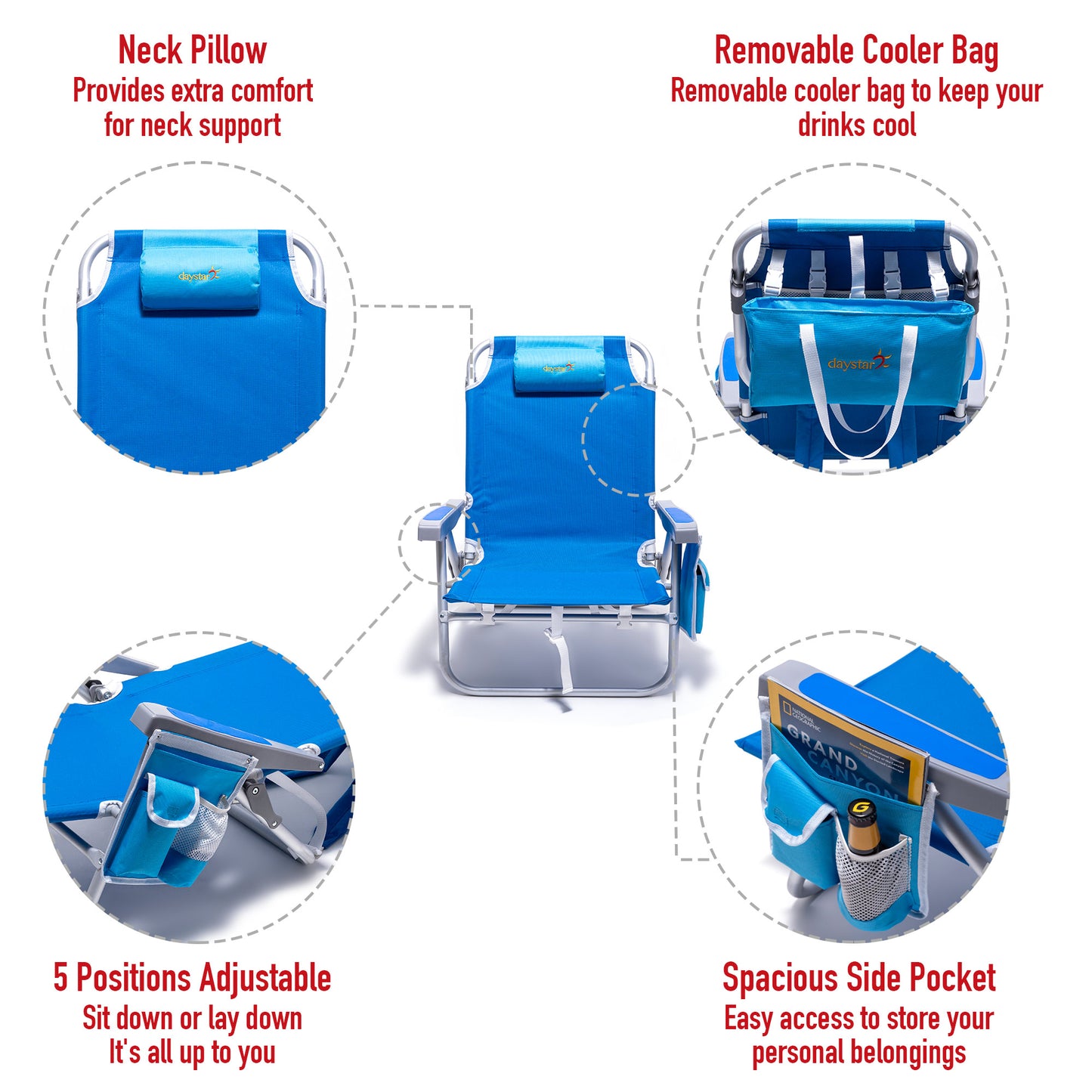 SunnyFeel Folding Beach Chair with Cooler Bag