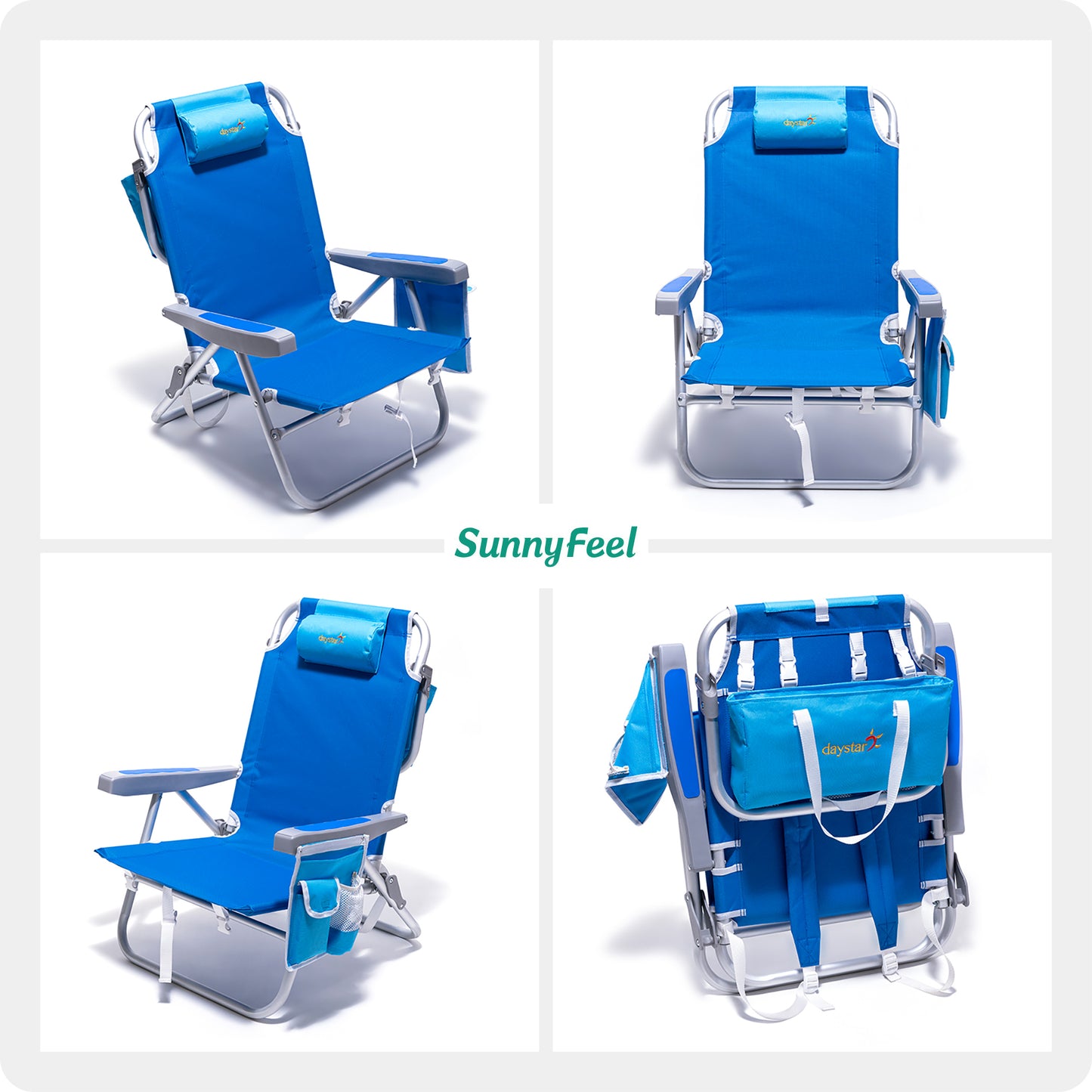 SunnyFeel Folding Beach Chair with Cooler Bag