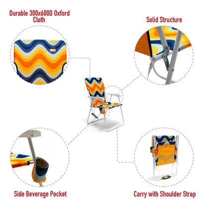 Sunnyfeel Tall Folding Beach Chair Lightweight, Portable High Sand Chair For Adults Heavy Duty 300 LBS With Cup Holders, Foldable Camping Lawn Chair For Camp/ Outdoor/ Travel/ Picnic/ Concert (OrangeWave)
