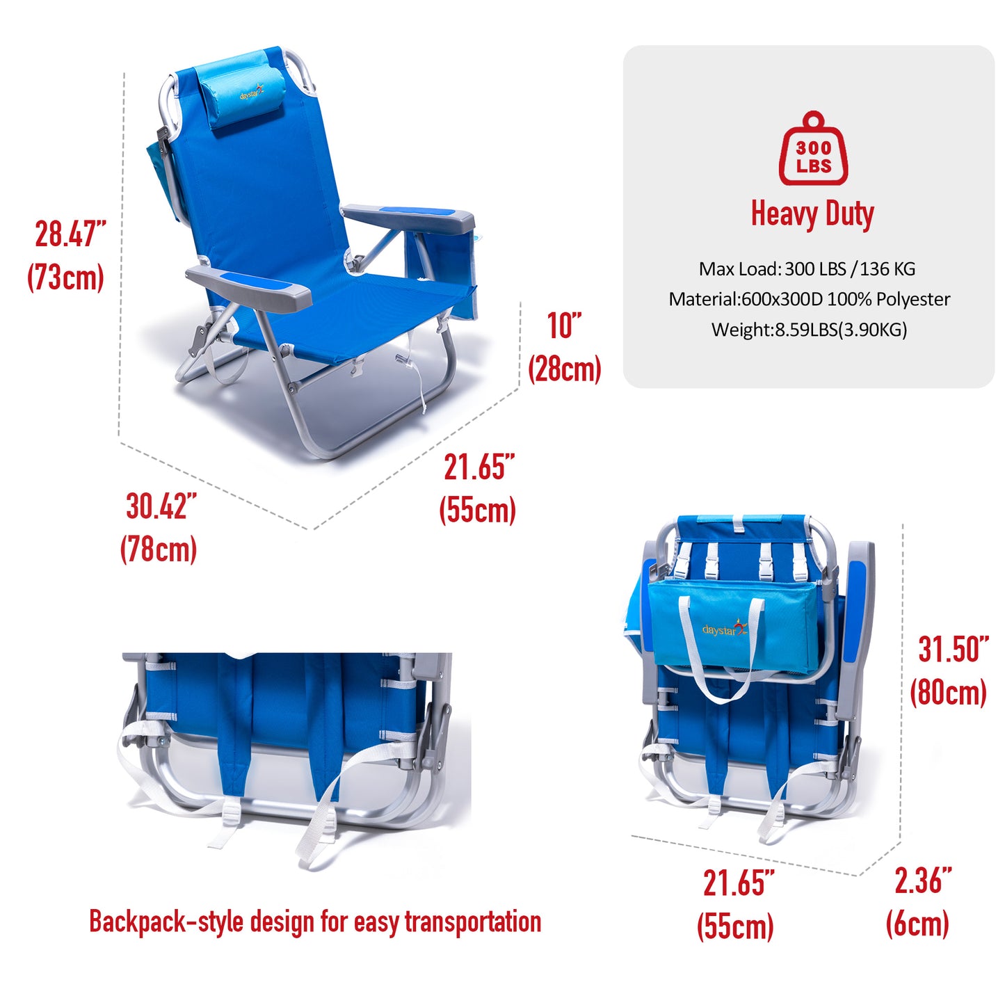 SunnyFeel Folding Beach Chair with Cooler Bag