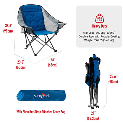 SUNNYFEEL XL Padded Oversized Camping Chair, Heavy Duty Folding Camp Chairs w/Cup Holder and Carry Bag, Portable Lawn Chairs, Foldable Outdoor Sofa for Adults, Sports, Tailgating, Beach,RVing