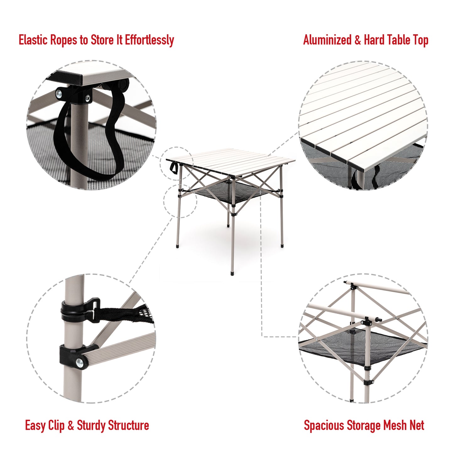 SUNNYFEEL White Color Outdoor Folding Table | Lightweight Compact Aluminum Camping Table, Roll Up Top 4 People Portable Camp Square Tables with Carry Bag for Picnic/ Cooking/ Beach/ Travel/ BBQ