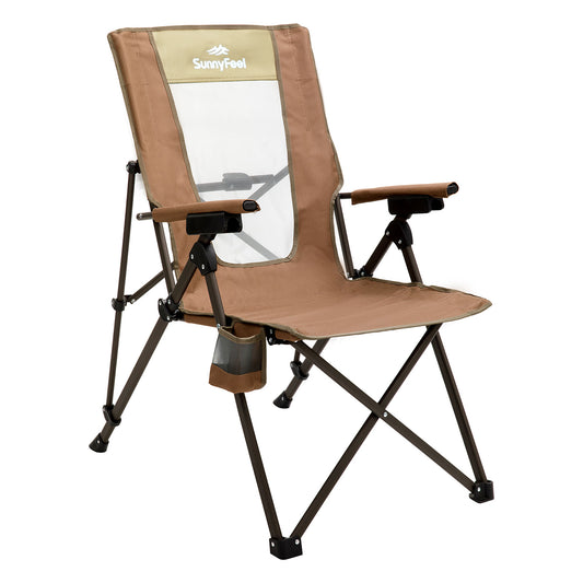 SUNNYFEEL Khaki Color Outdoor Reclining Camping Chairs Adjustable 3 Position Foldable Heavy Duty Adults 300 LBS Capacity for Adults Lounge with Cup Holder, Folding Camp Chair Lawn Patio Outdoor Porch