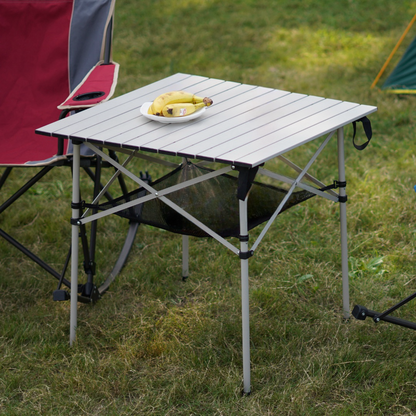 SUNNYFEEL White Color Outdoor Folding Table | Lightweight Compact Aluminum Camping Table, Roll Up Top 4 People Portable Camp Square Tables with Carry Bag for Picnic/ Cooking/ Beach/ Travel/ BBQ