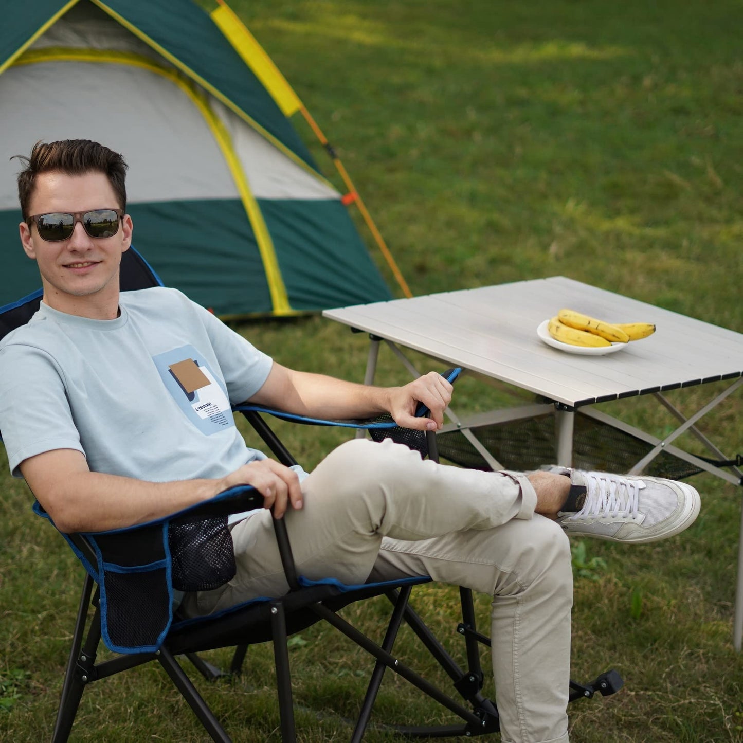 SUNNYFEEL White Color Outdoor Folding Table | Lightweight Compact Aluminum Camping Table, Roll Up Top 4 People Portable Camp Square Tables with Carry Bag for Picnic/ Cooking/ Beach/ Travel/ BBQ