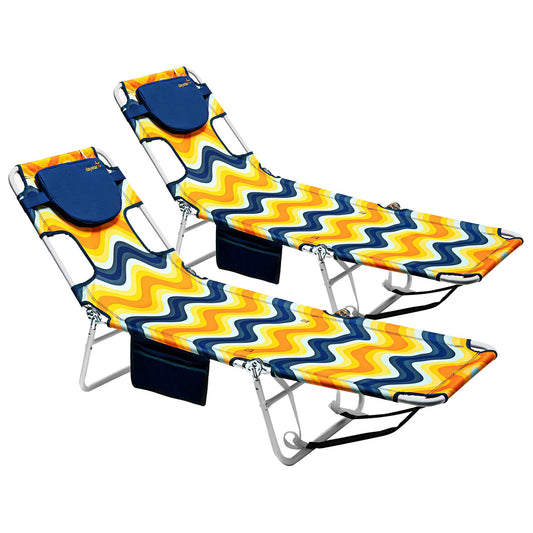 SunnyFeel AB2025 Beach Lounge Chair - Orange Wave - Pack of 2
