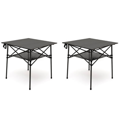 SUNNYFEEL Black Color Outdoor Folding Table | Lightweight Compact Aluminum Camping Table, Roll Up Top 4 People Portable Camp Square Tables with Carry Bag for Picnic/ Cooking/ Beach/ Travel/ BBQ