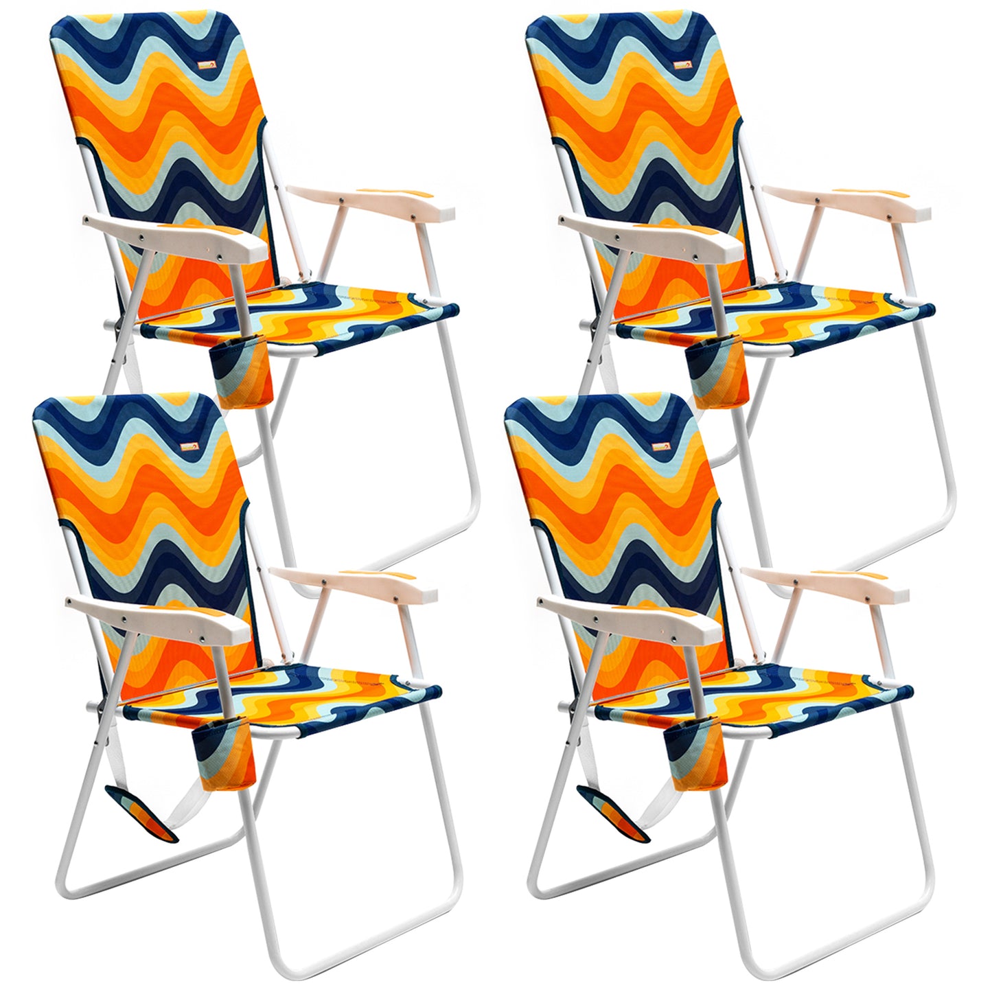 Sunnyfeel Tall Folding Beach Chair Lightweight, Portable High Sand Chair For Adults Heavy Duty 300 LBS With Cup Holders, Foldable Camping Lawn Chair For Camp/ Outdoor/ Travel/ Picnic/ Concert (OrangeWave)