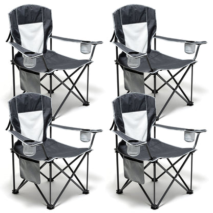 SUNNYFEEL Dark Gray Color XL Oversized Camping Chair, Folding Camp Chairs for Adults Heavy Duty Big Tall 500 LBS, Padded Portable Quad Arm Lawn Chair with Pocket for Outdoor/Picnic/Beach/Sports